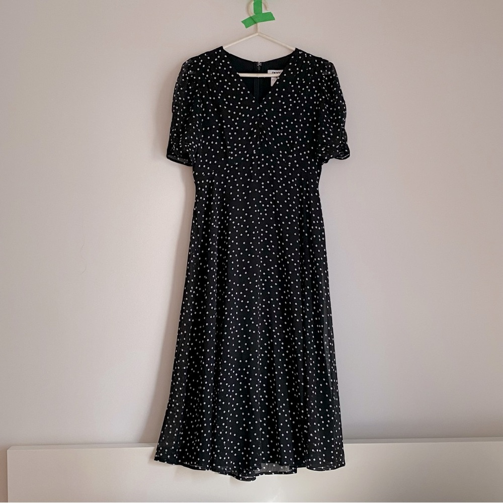DKNY Midi Black Polka Dot Dress